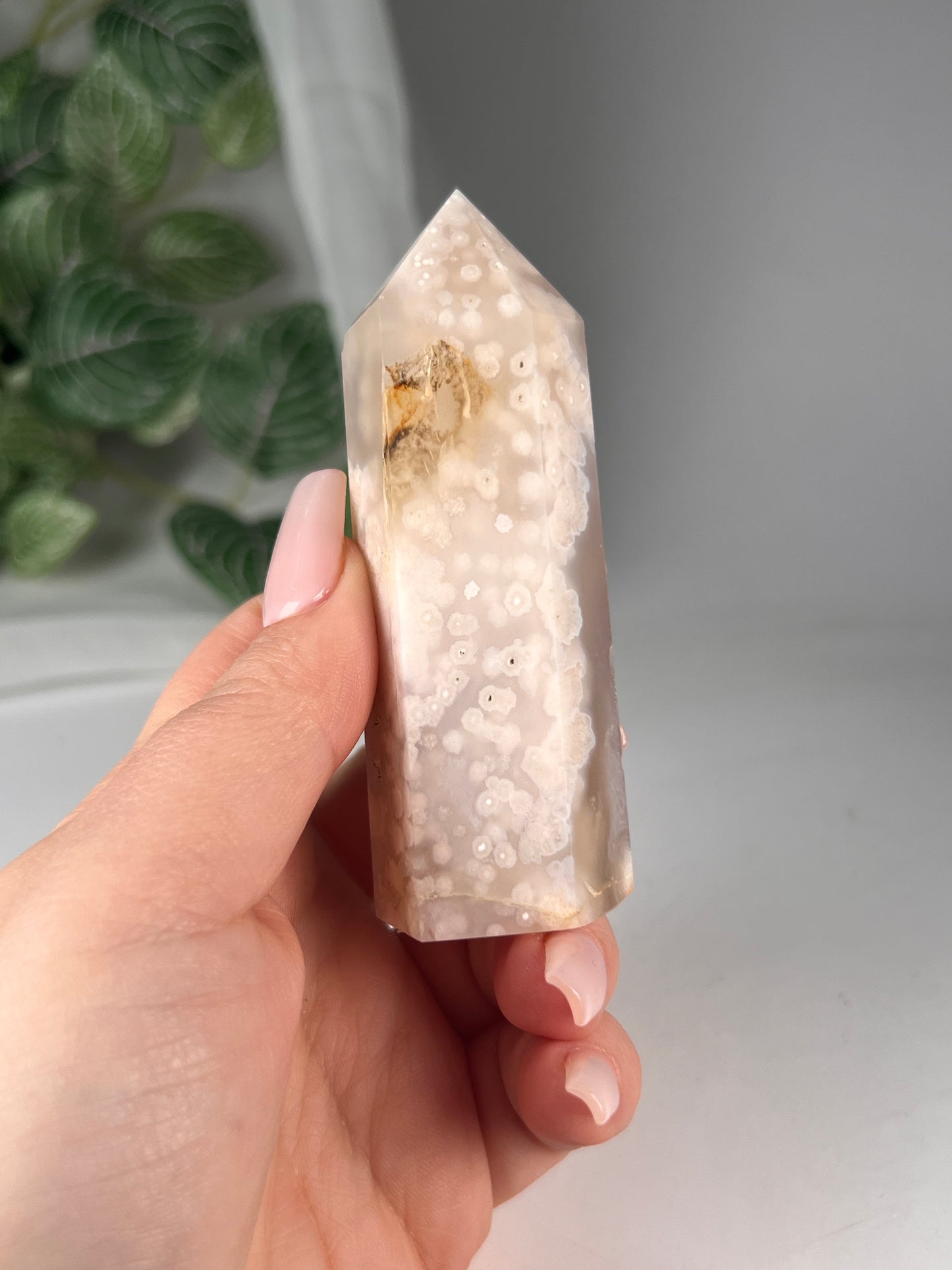 Flower agate obelisk 4"