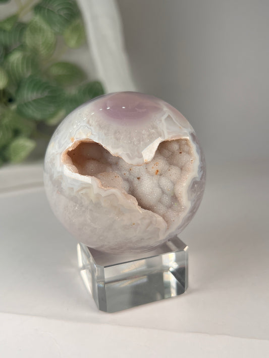 Black flower agate sphere druzy *RARE*