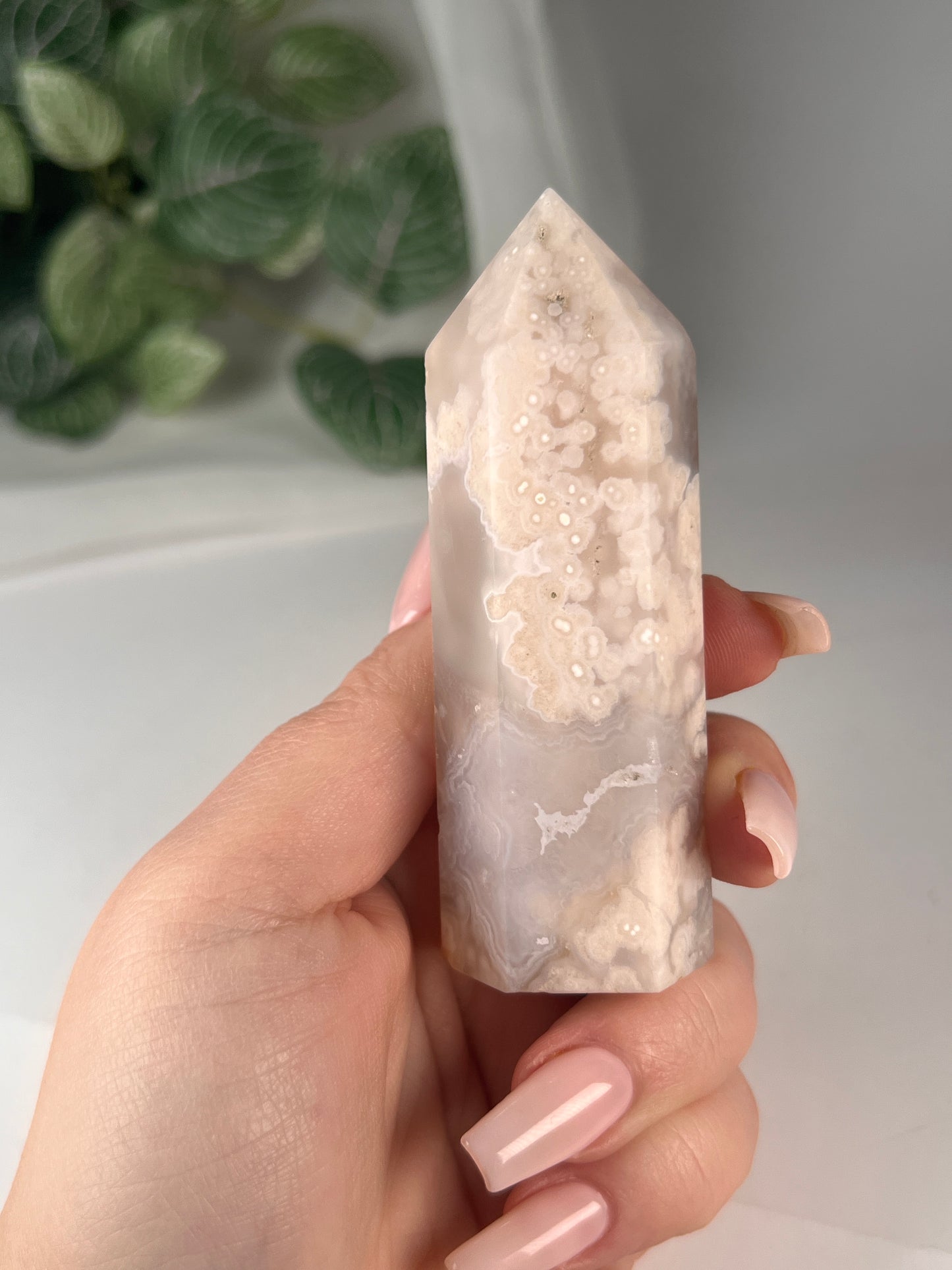 Flower agate obelisk 4"