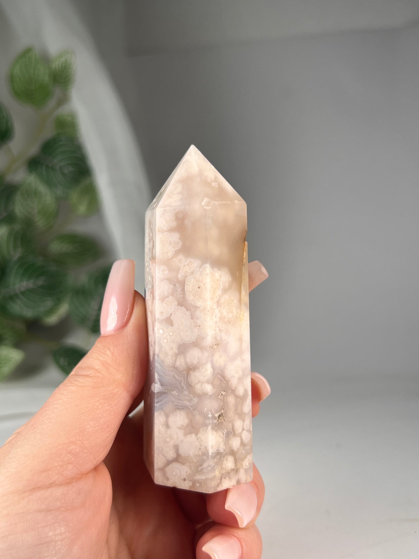 Flower agate obelisk 4"