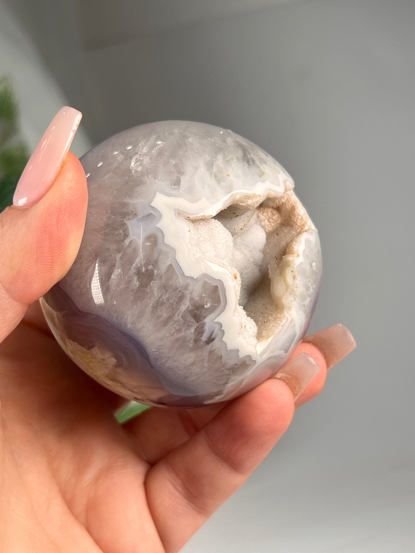 Black flower agate sphere druzy *RARE*
