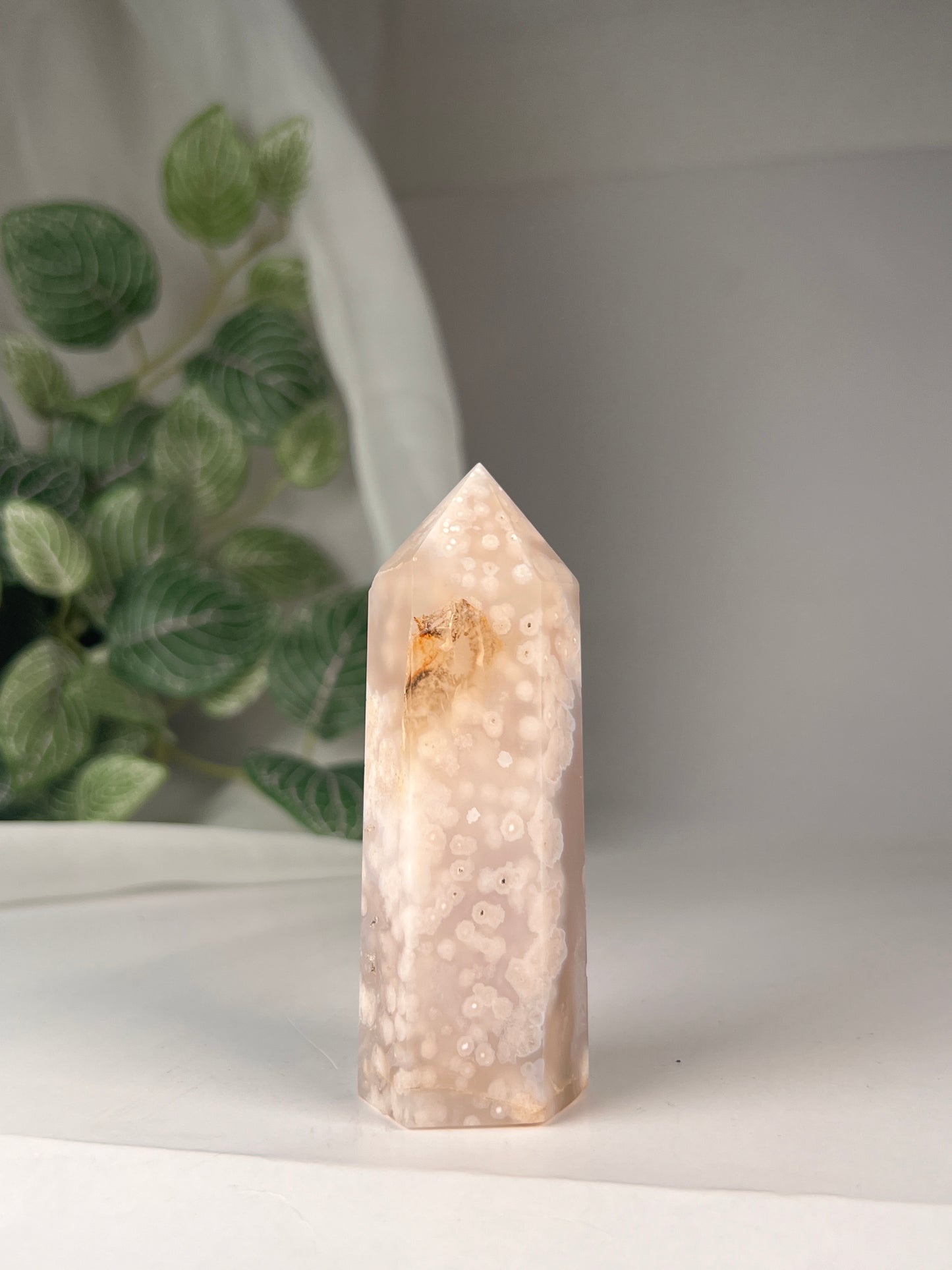 Flower agate obelisk 4"