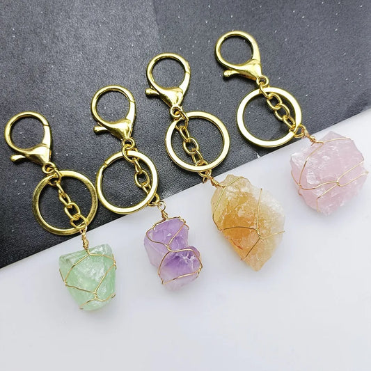 Wire Wrapped Crystal Keychain