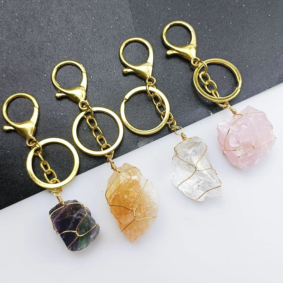 Wire Wrapped Crystal Keychain
