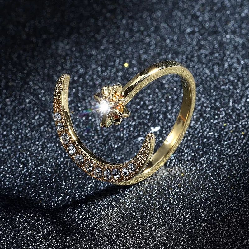 Moon & Star Ring - Gold