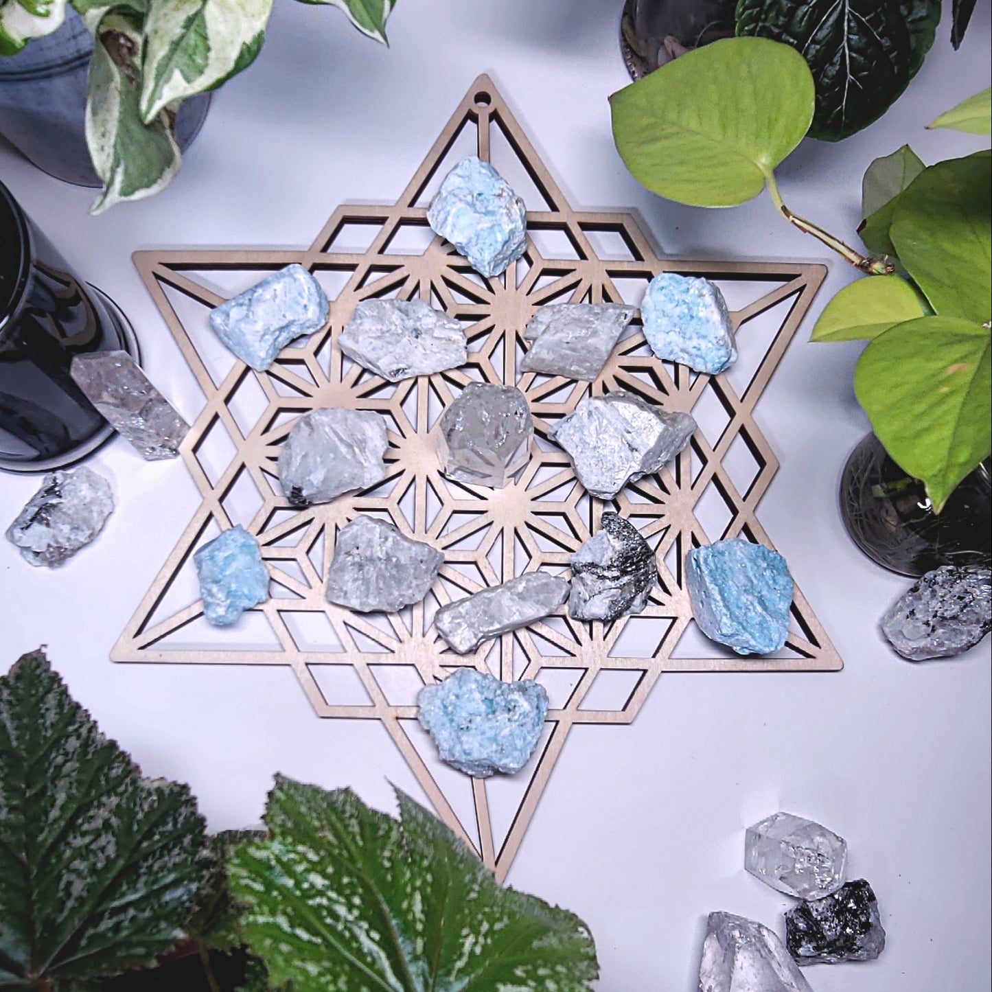 Wooden Tetrahedron Crystal Grid - 12"