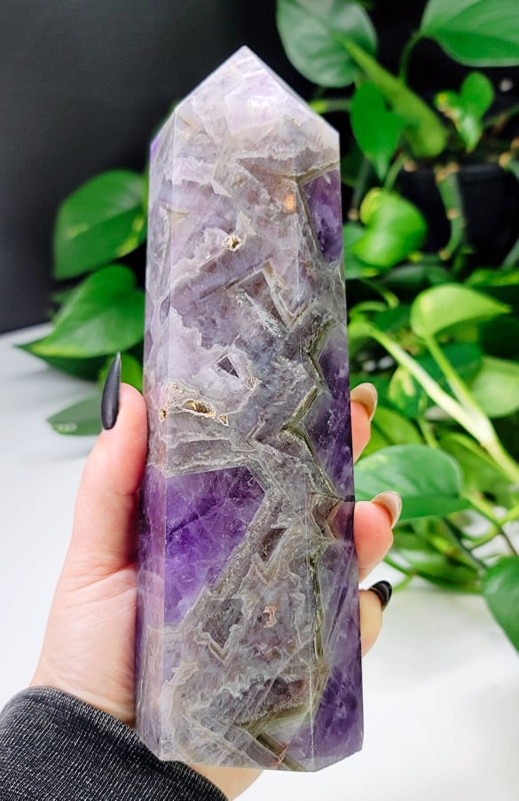 Chevron Amethyst Obelisk - Large 8.5"