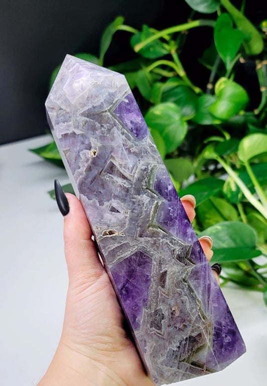 Chevron Amethyst Obelisk - Large 8.5"