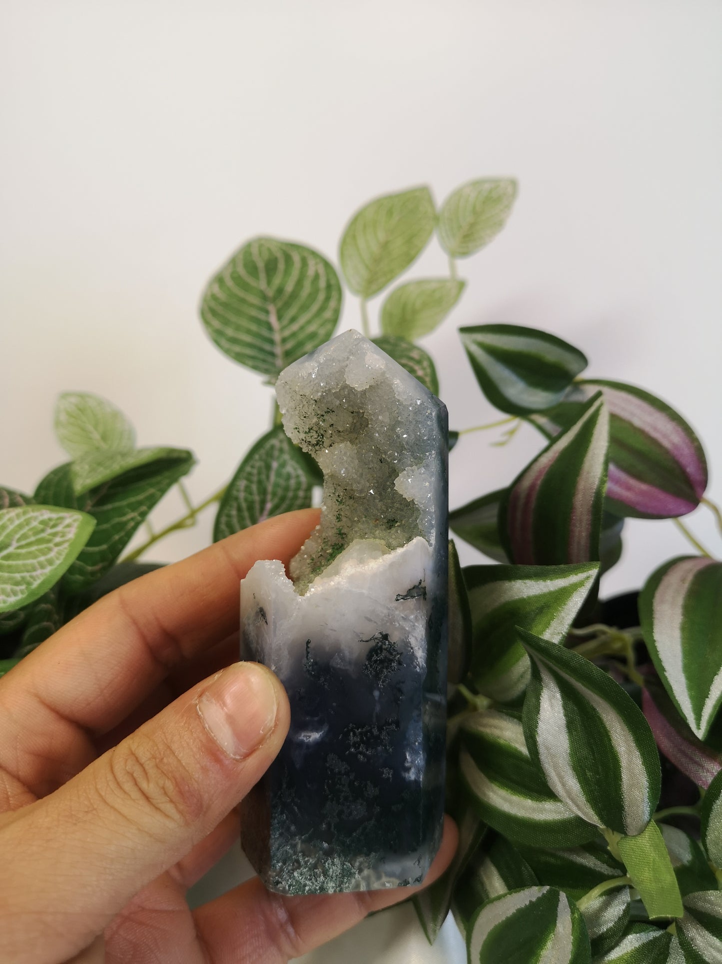 Moss agate sugar druzy 4"