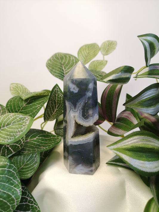 Moss agate tower druzy 3.75"