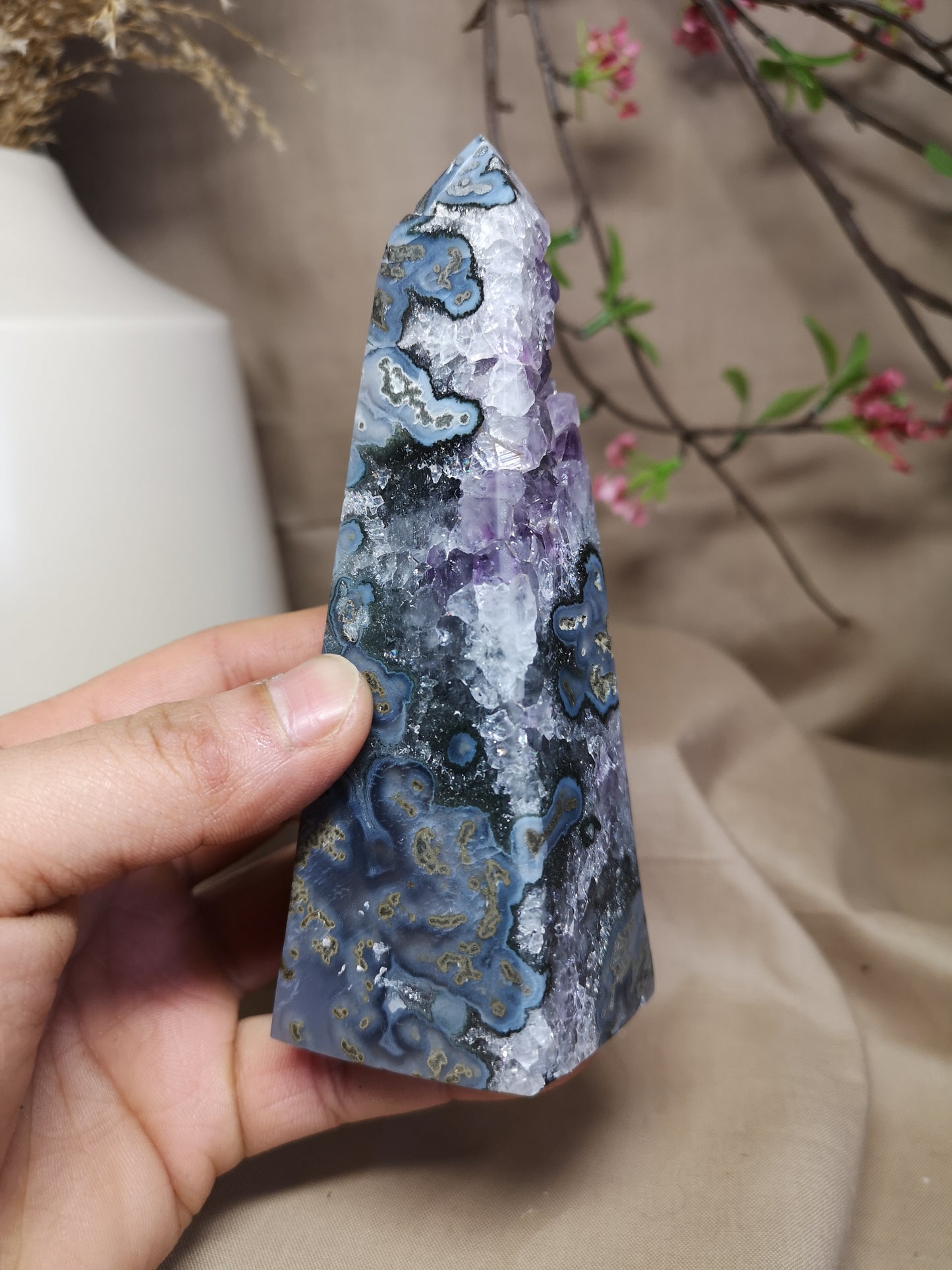 Moss agate with Amethyst 5.25" *RARE*