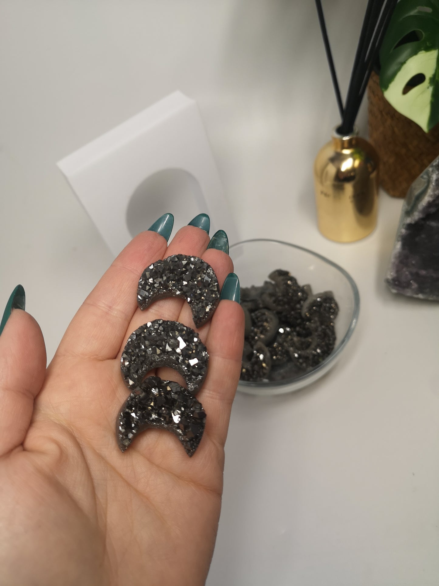 Silver Coated Druzy Moon