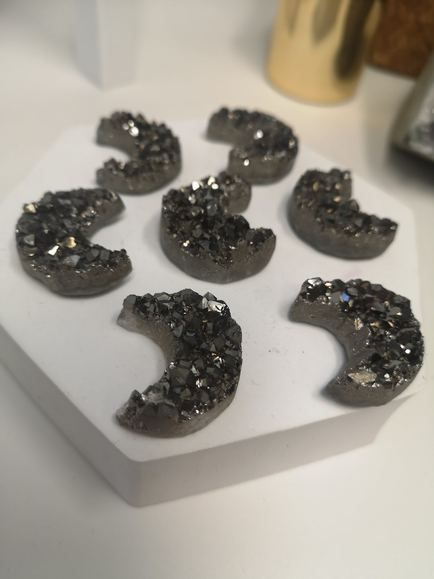 Silver Coated Druzy Moon