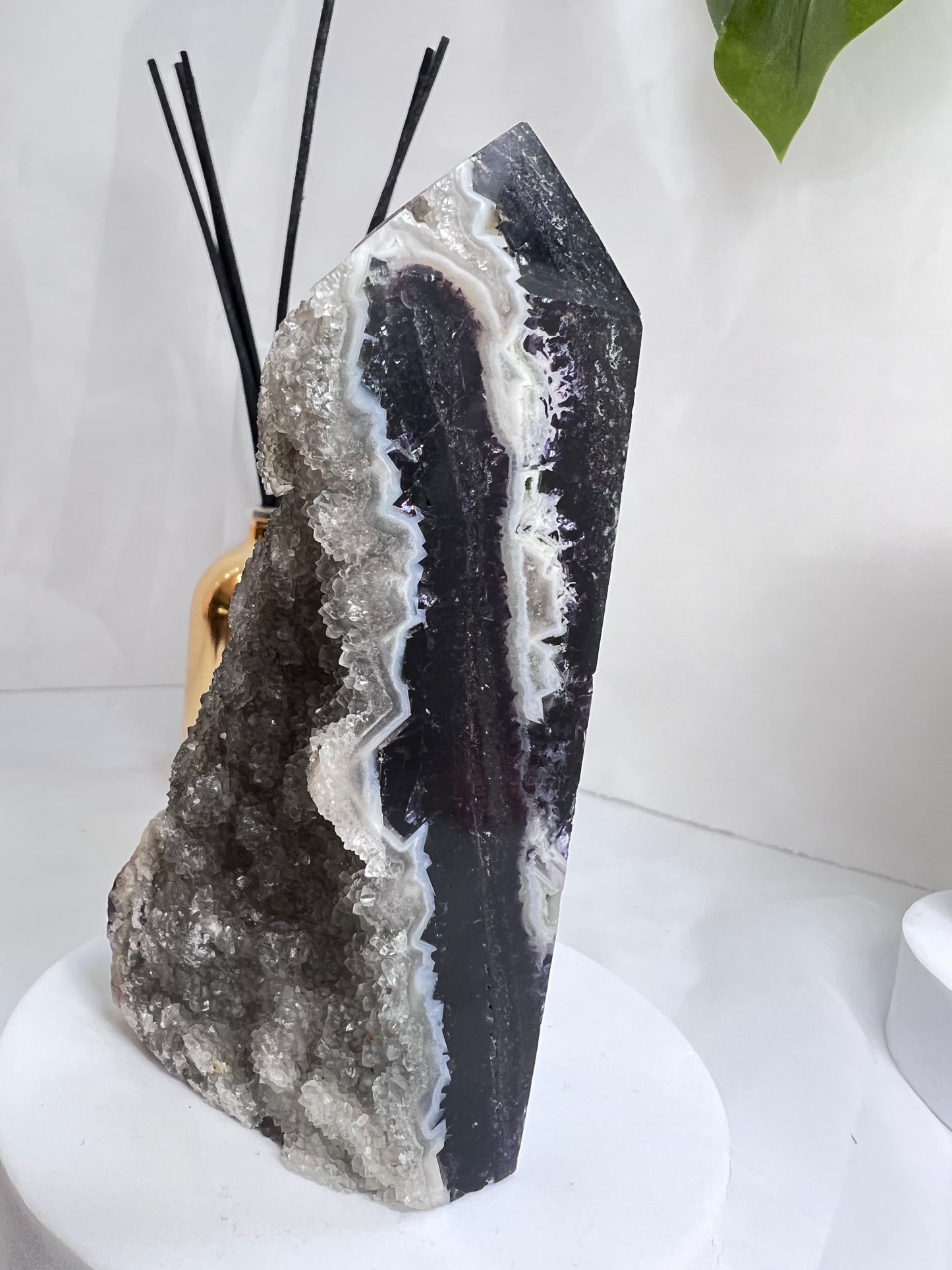 Purple Fluorite with Druzy Sphalerite Tower *RARE*