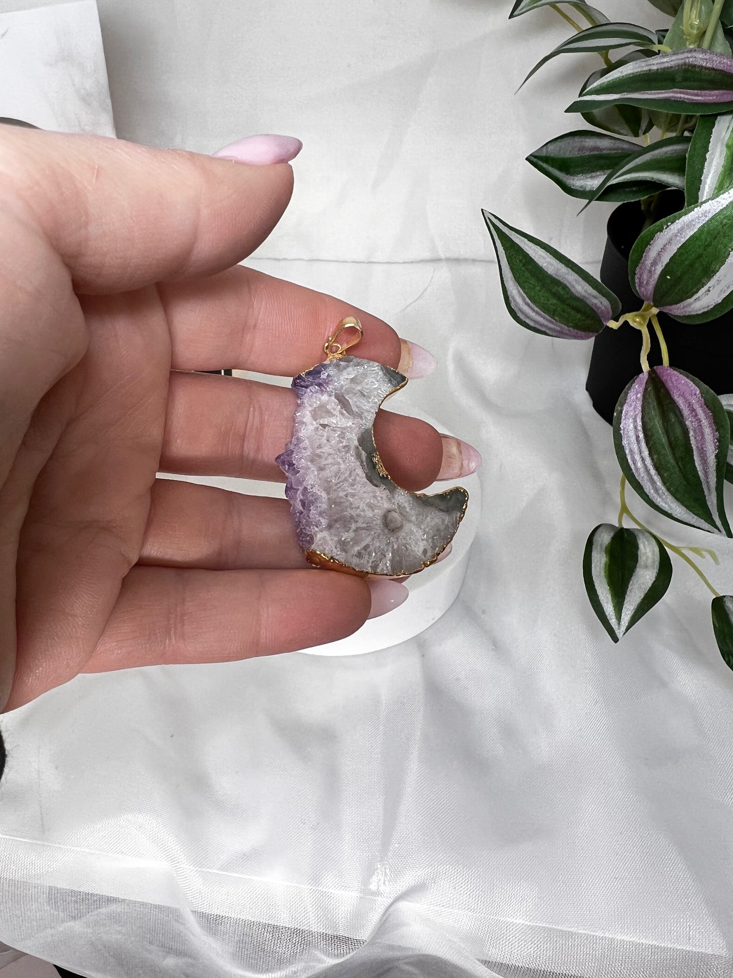 Pink Amethyst Moon Pendant