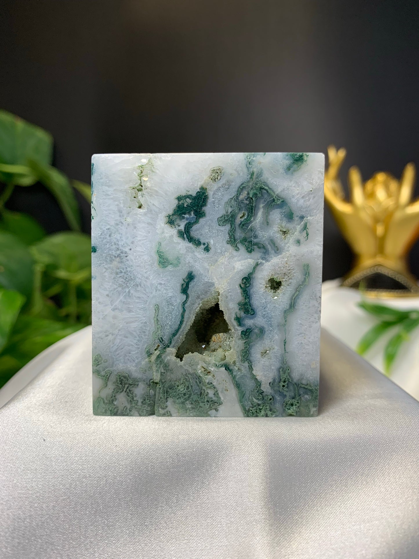 Moss agate cube *RARE*