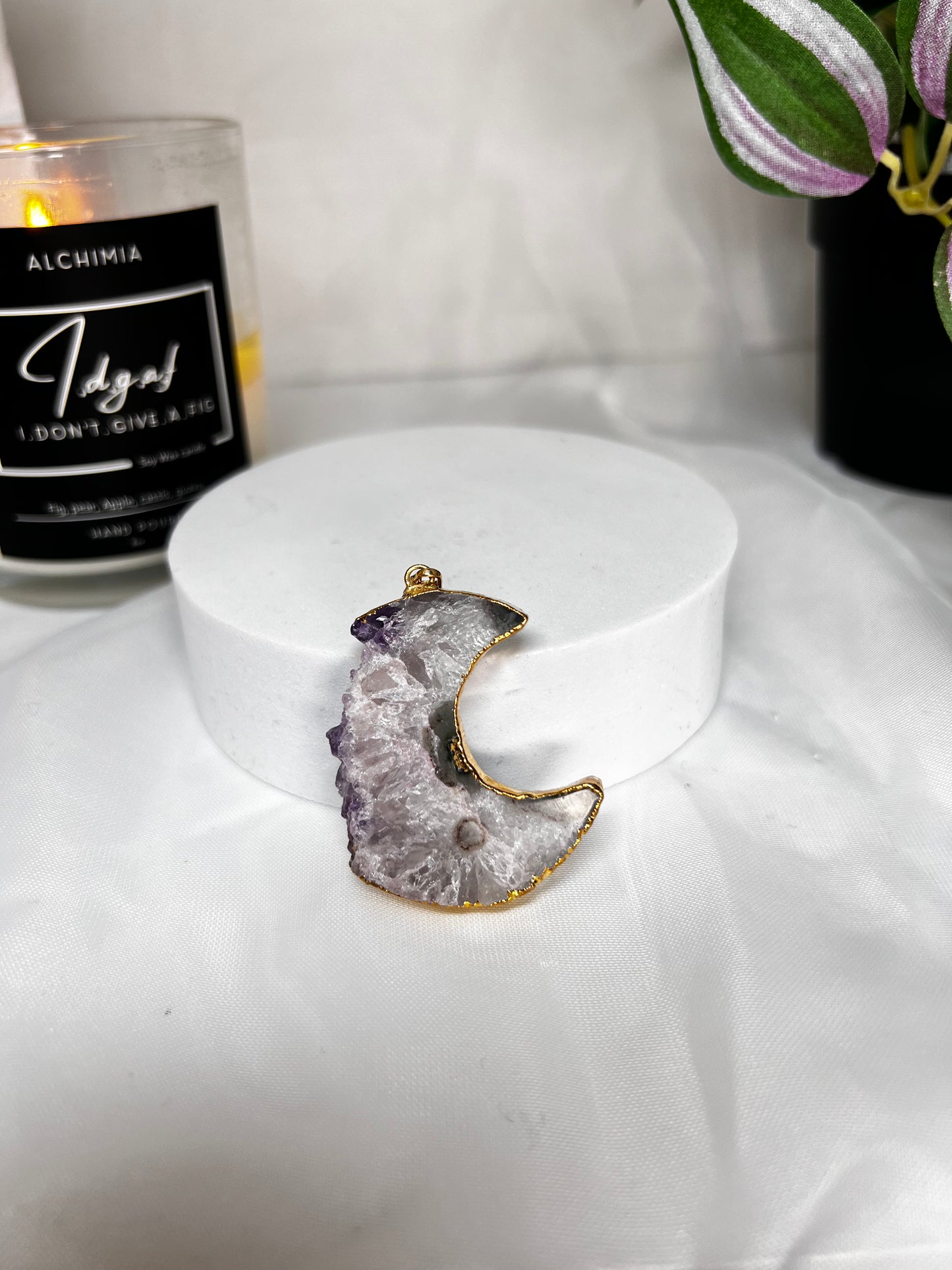 Pink Amethyst Moon Pendant
