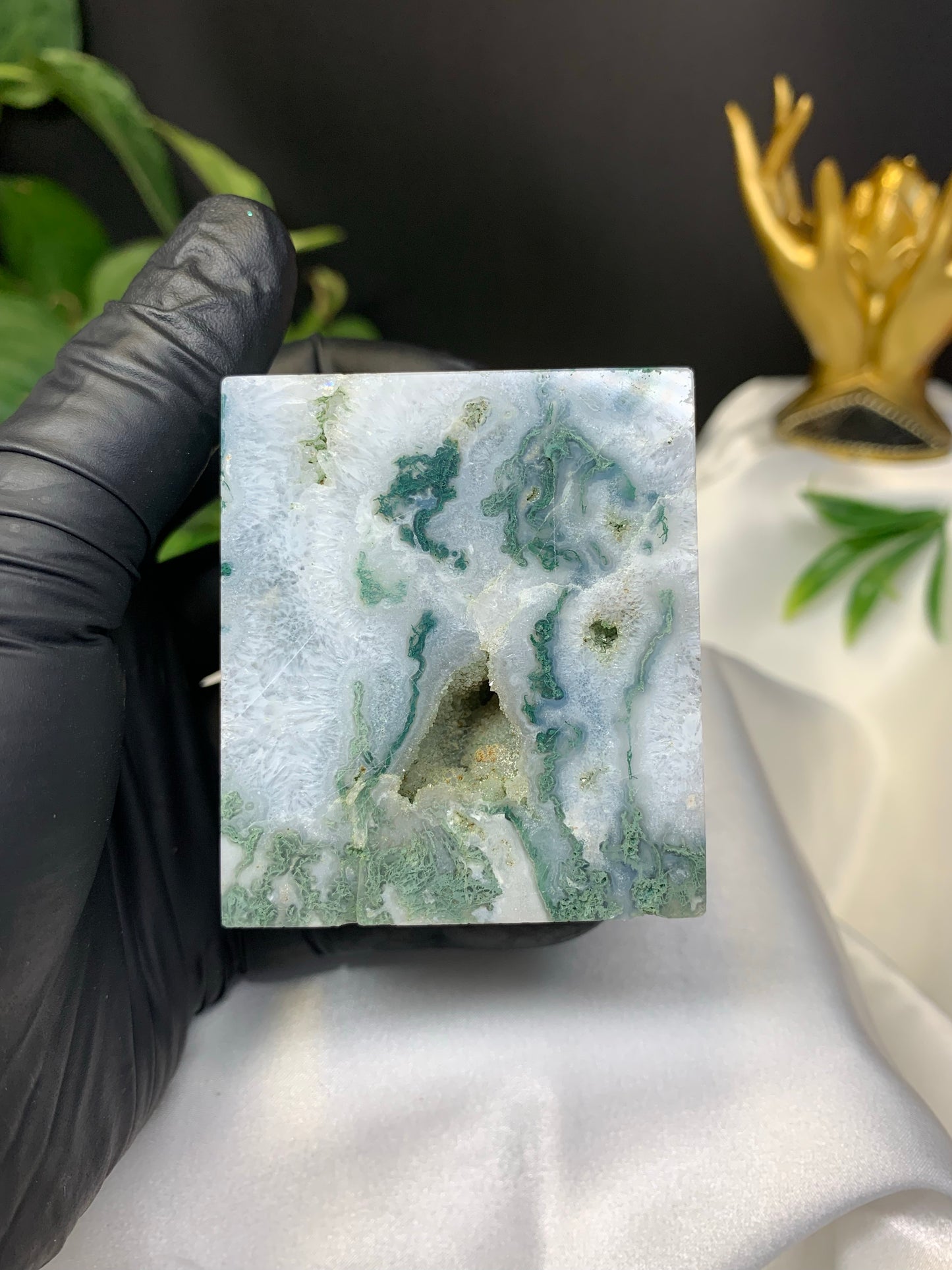 Moss agate cube *RARE*