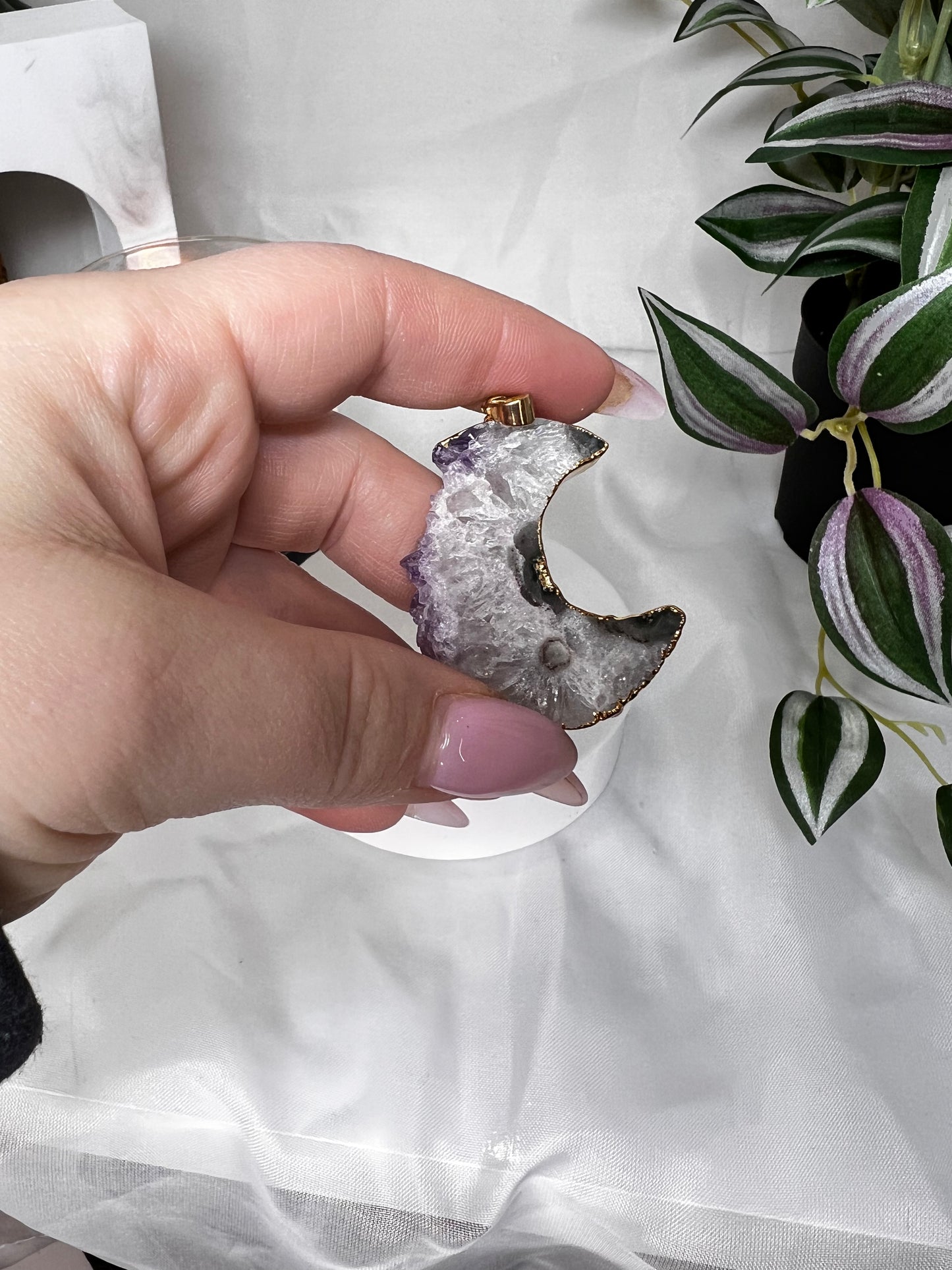 Pink Amethyst Moon Pendant