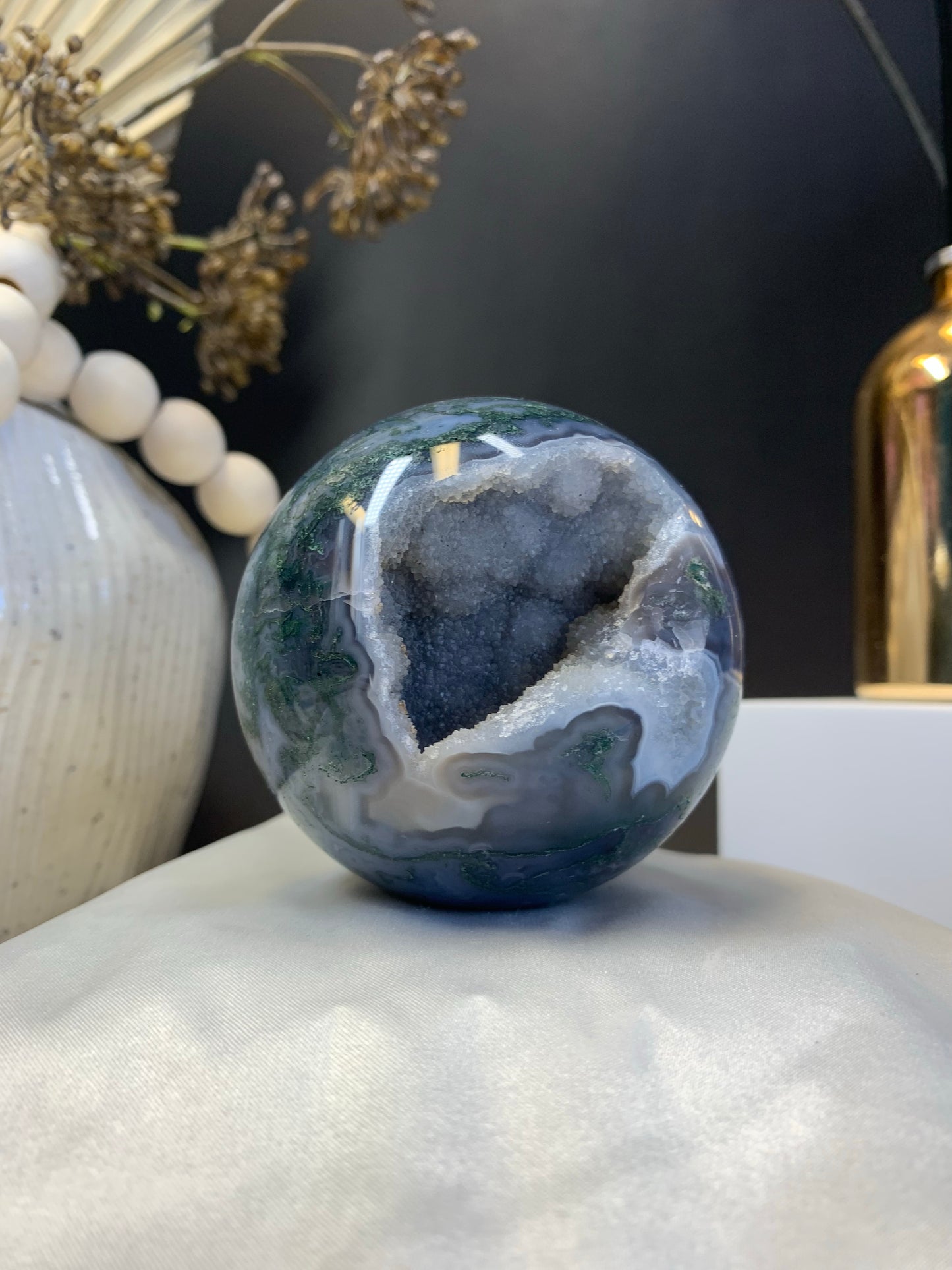 Moss agate sphere AAA grade *RARE*