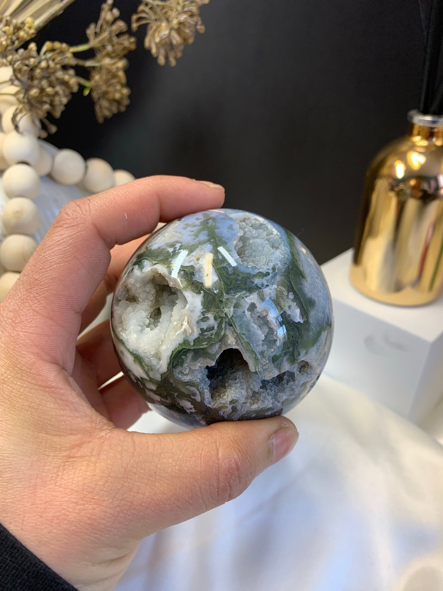 Moss agate sphere AAA grade *RARE*