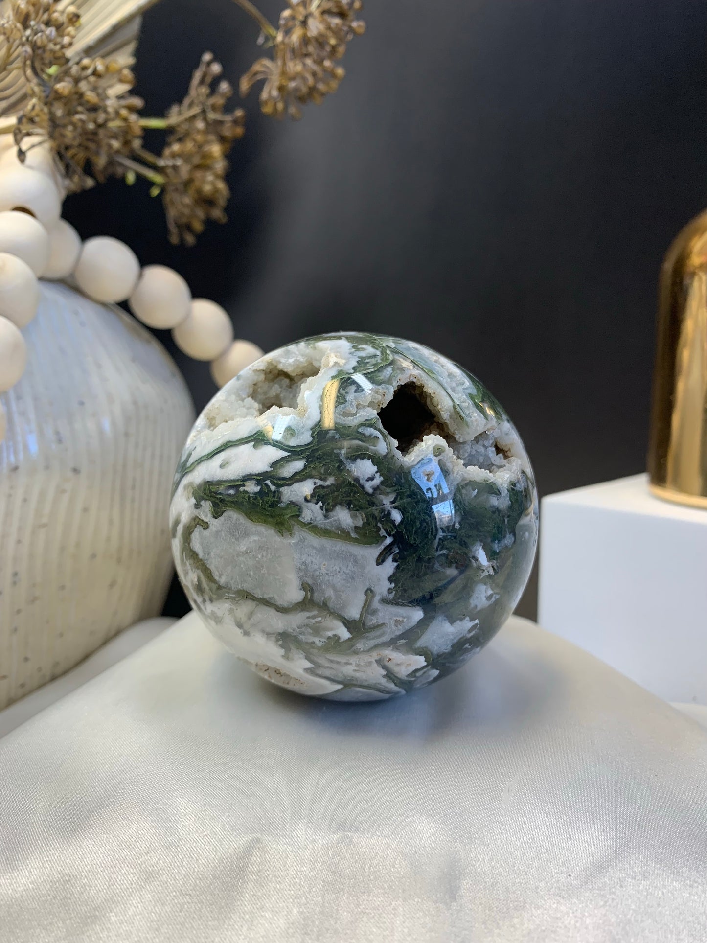 Moss agate sphere AAA grade *RARE*