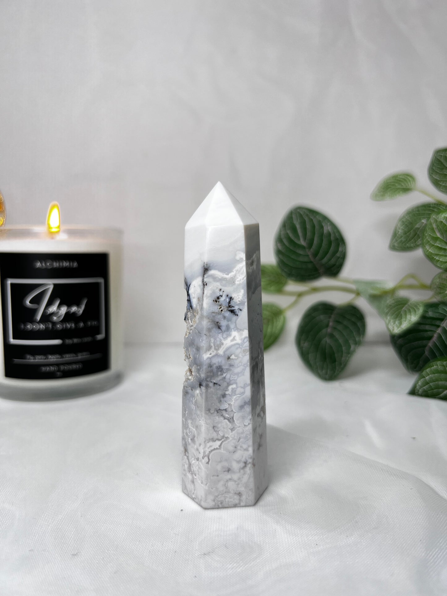 White Druzy Dendritic Agate Point