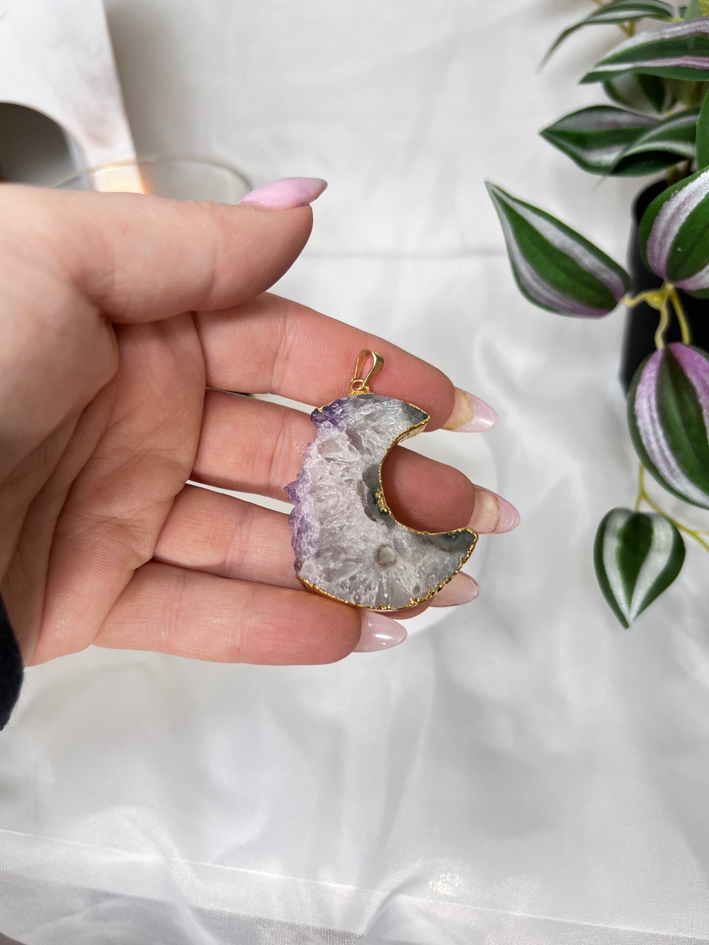 Pink Amethyst Moon Pendant
