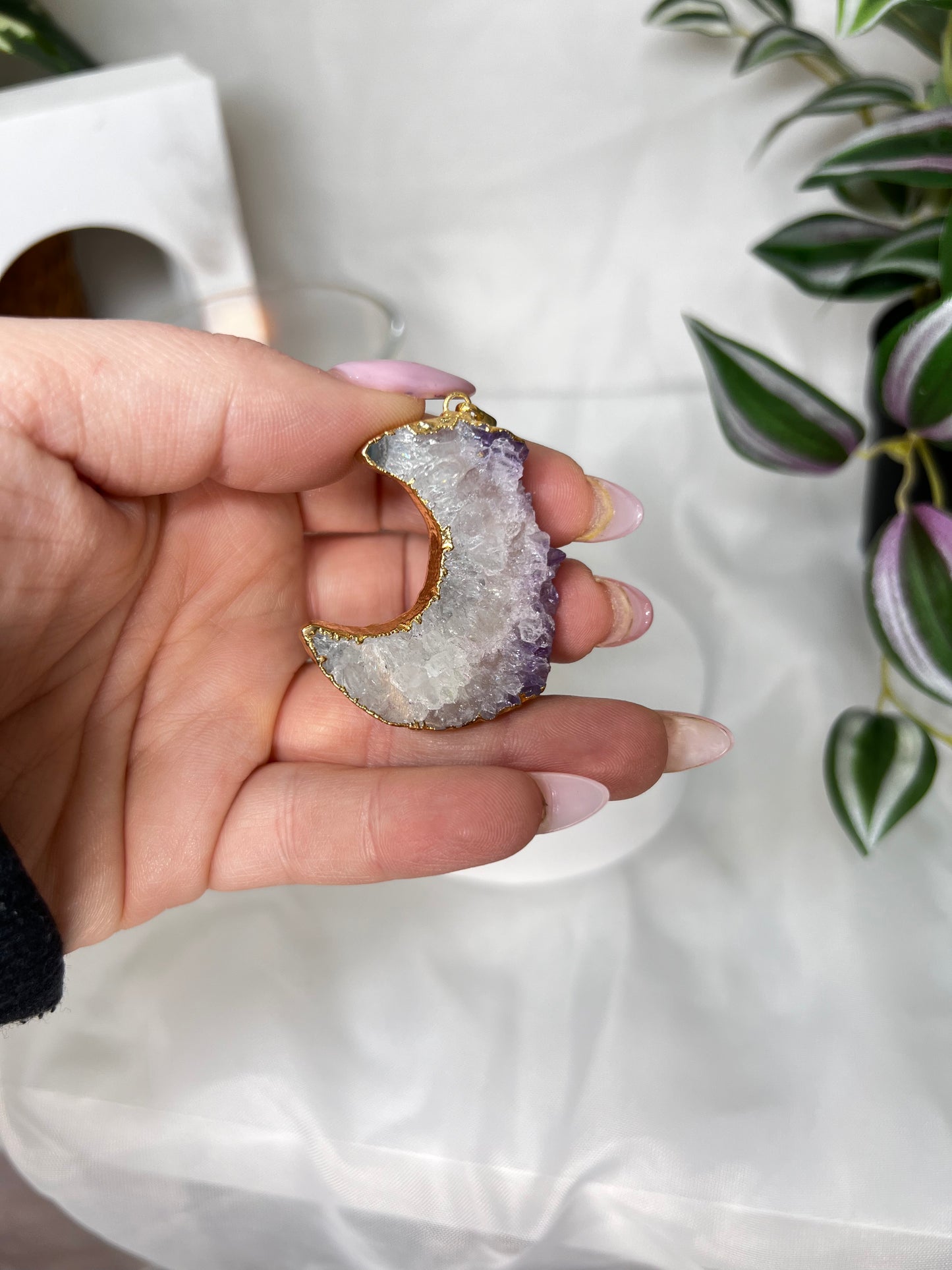 Pink Amethyst Moon Pendant
