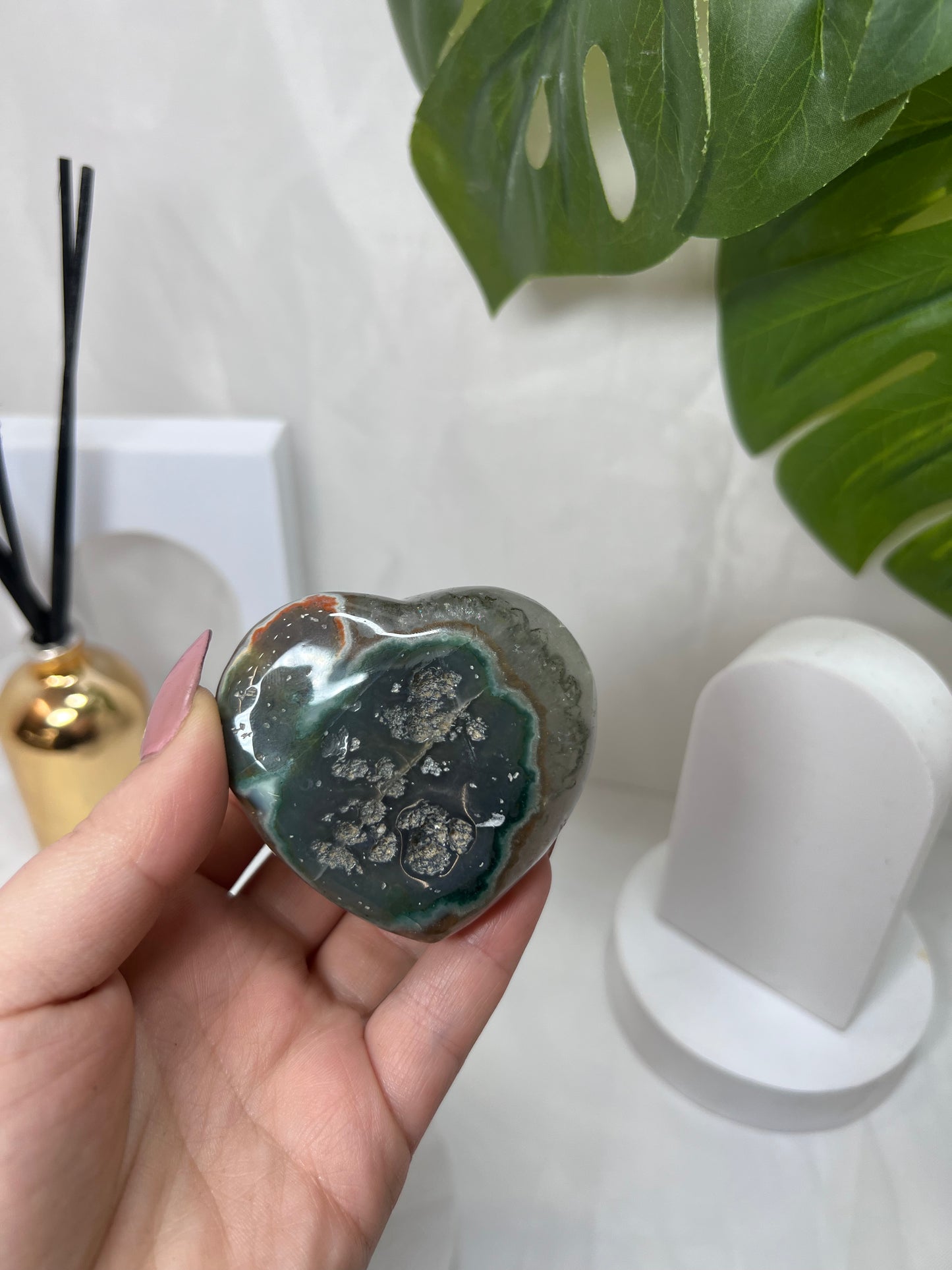 Amethyst with Moss Agate and Druzy Heart