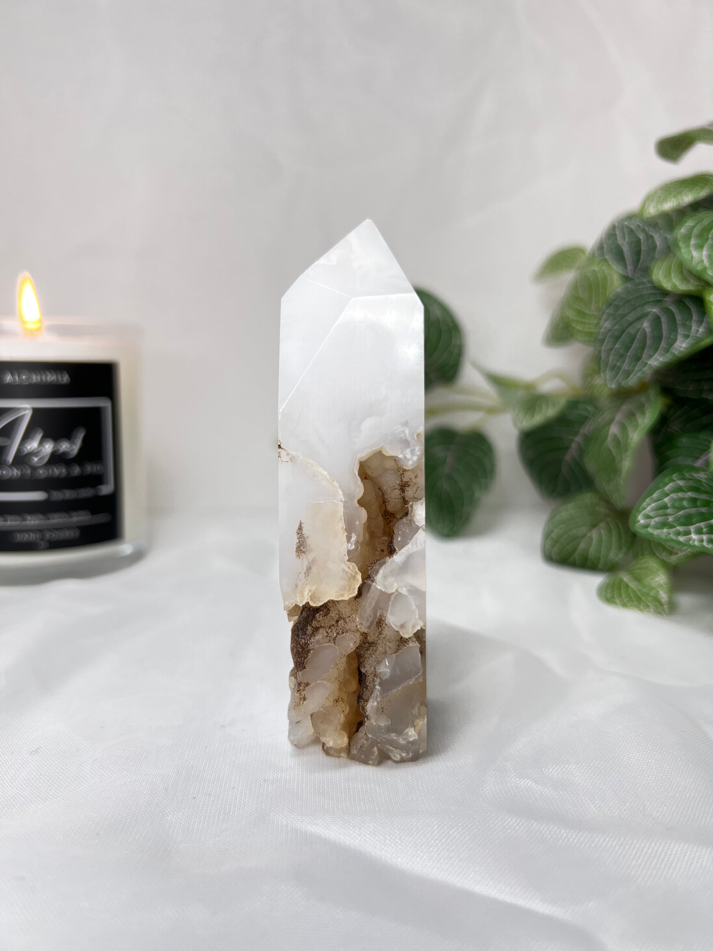 White Dendritic Druzy Agate Point