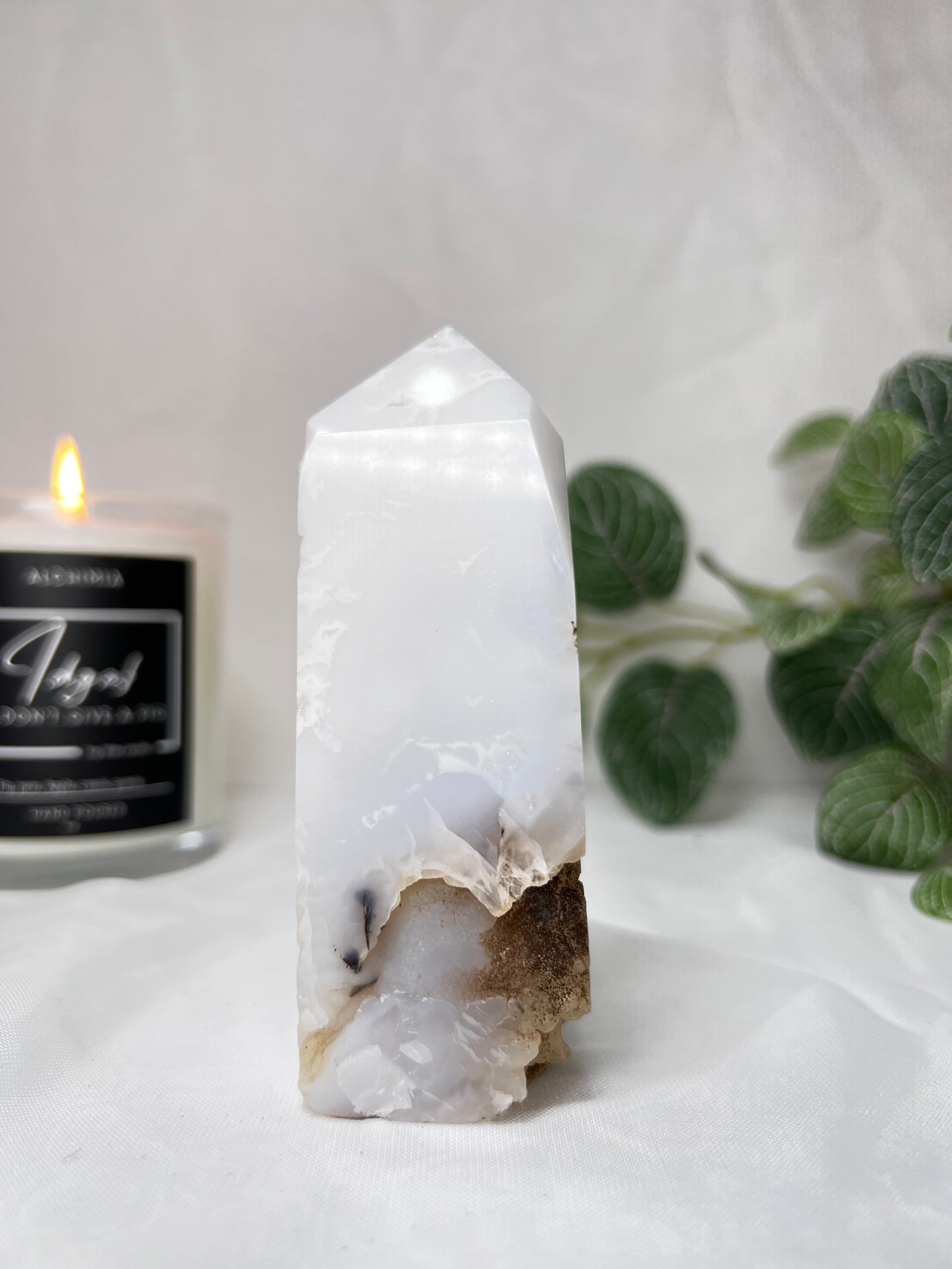 White Dendritic Druzy Agate Point