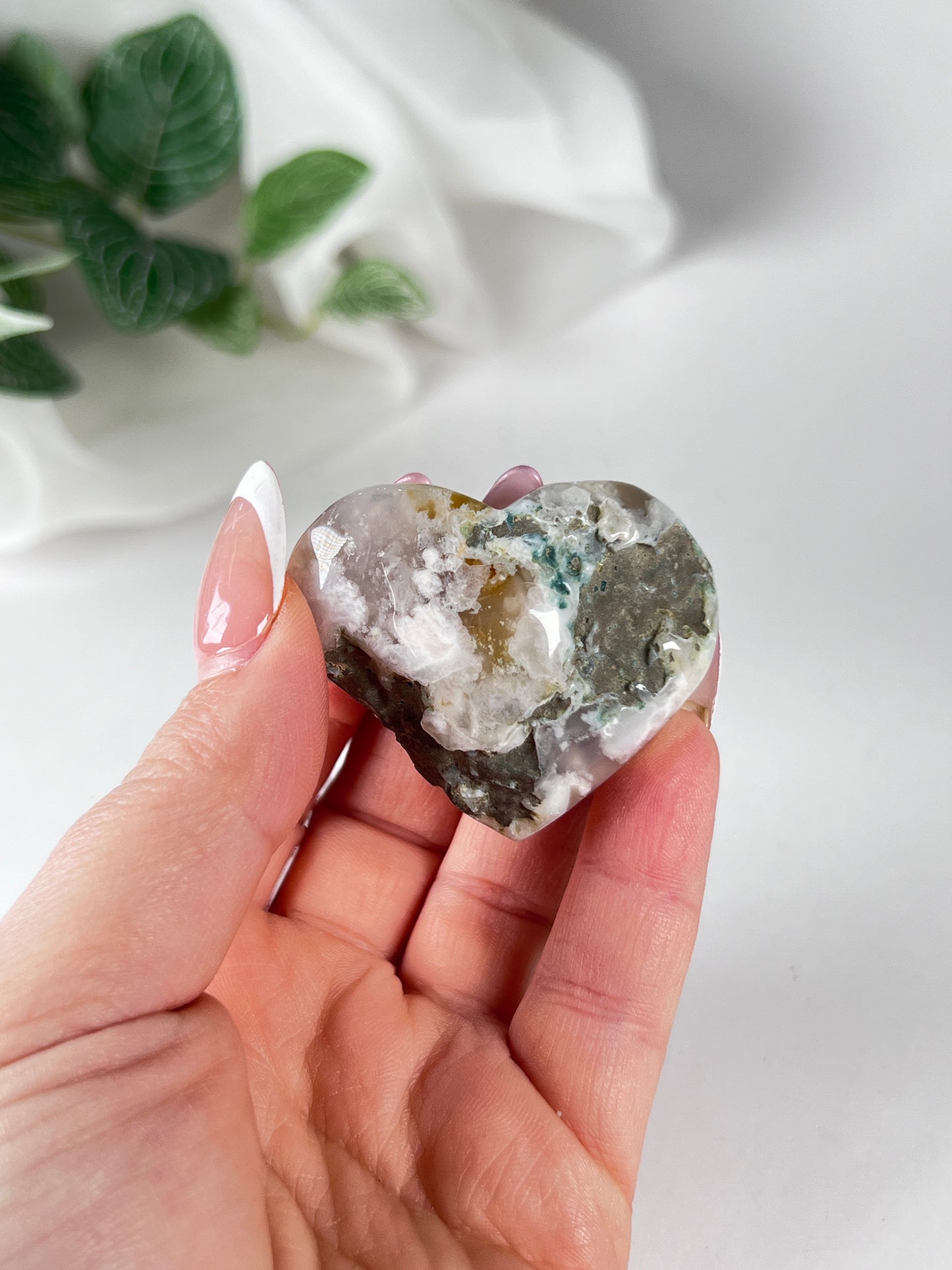 Green Flower Agate Heart