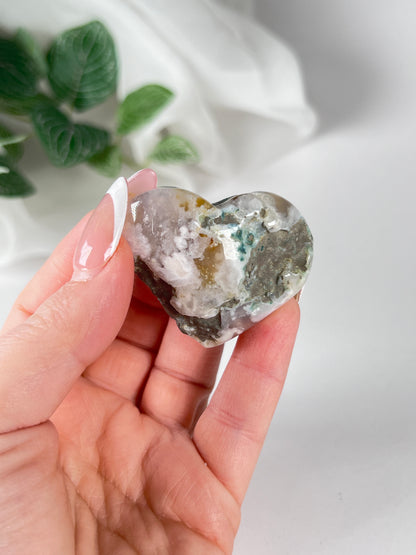 Green Flower Agate Heart