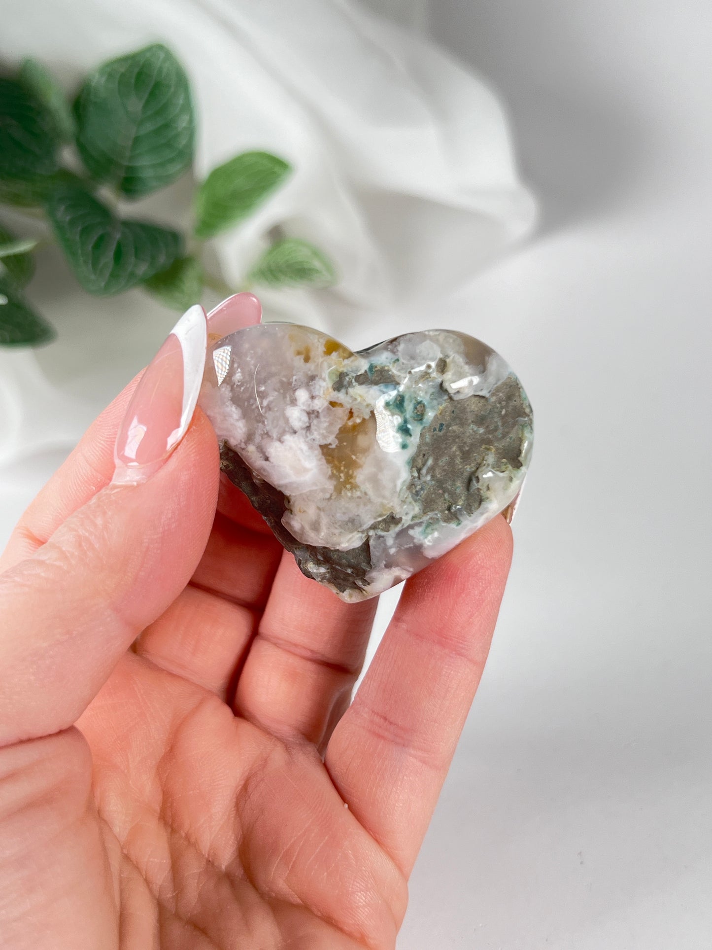 Green Flower Agate Heart