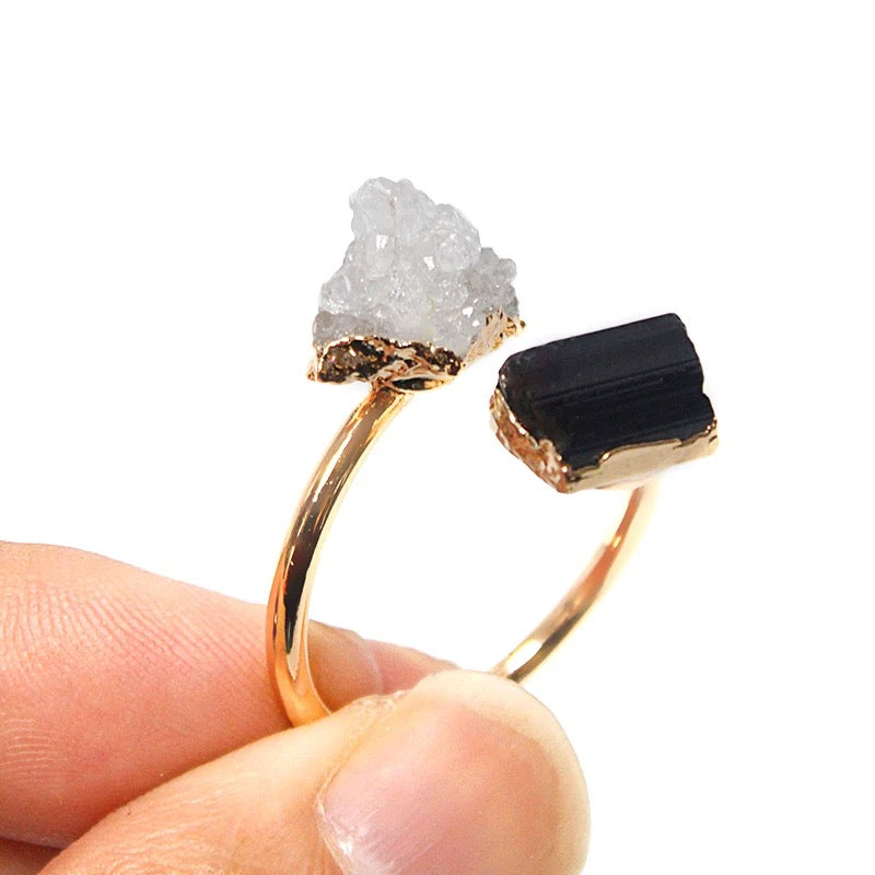 Druzy Quartz & Tourmaline Ring