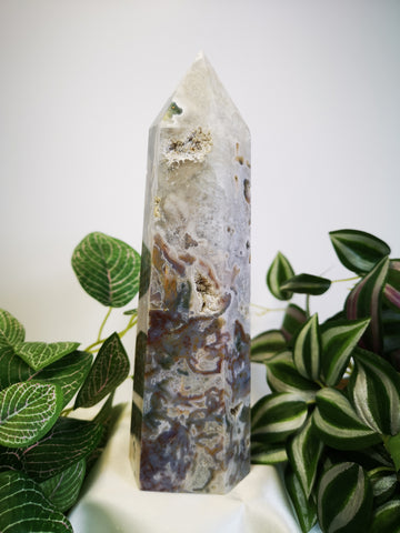 Moss agate tower 7.25"