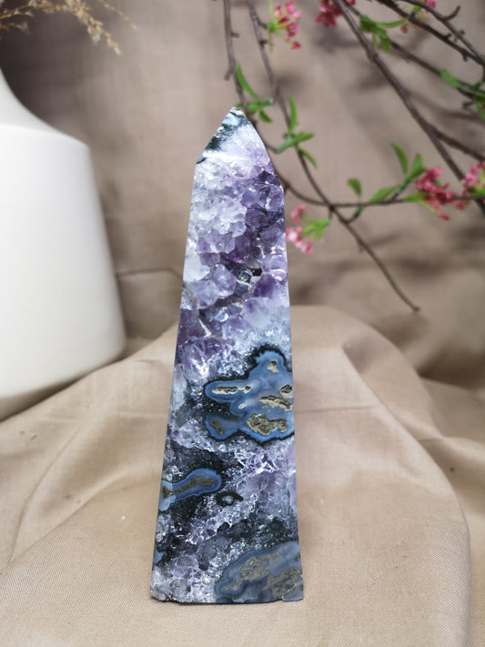 Moss agate with Amethyst 5.25" *RARE*