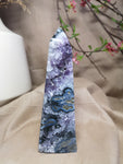 Moss agate with Amethyst 5.25"