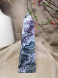 Moss agate with Amethyst 5.25"