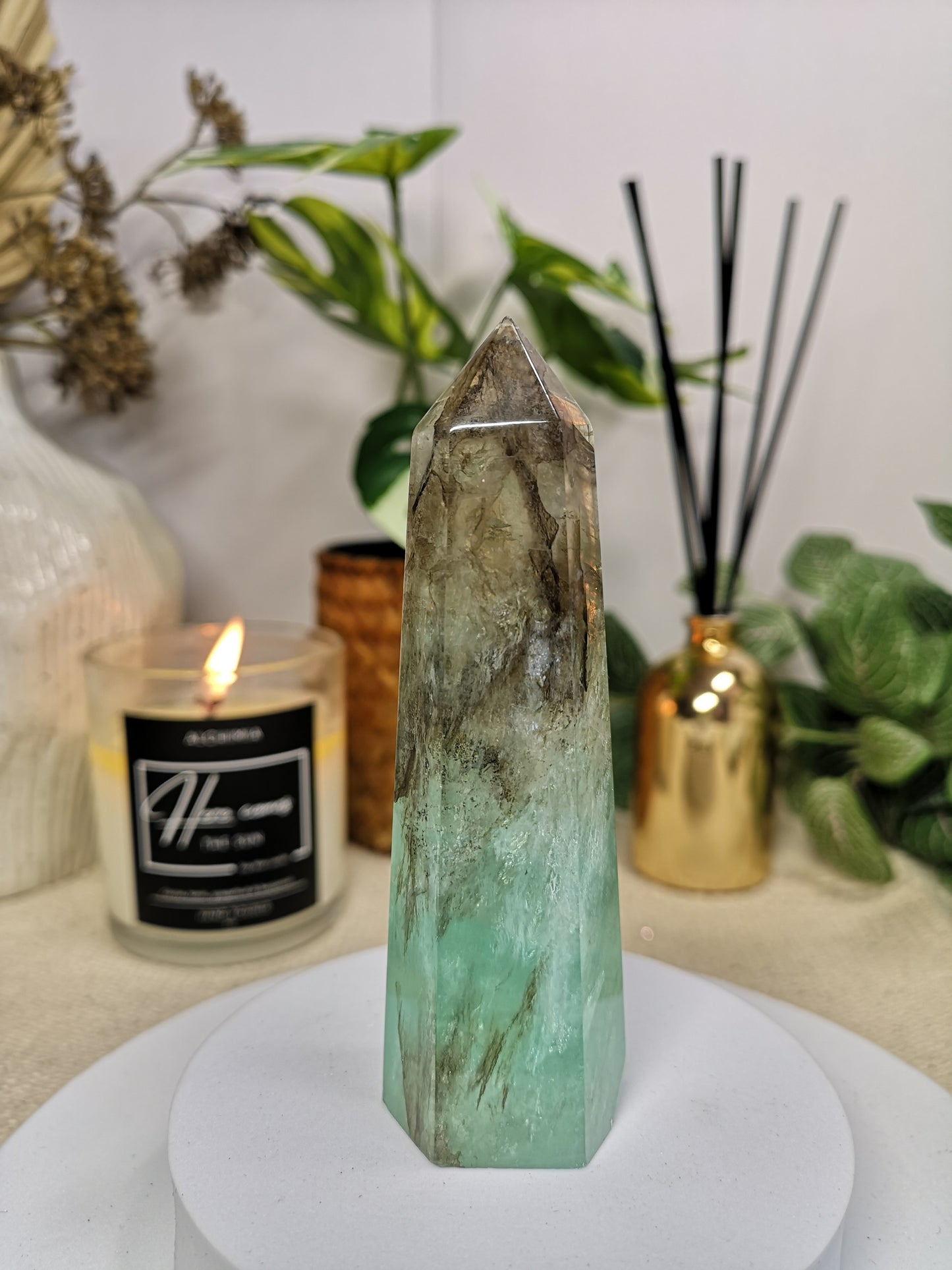 Rare Dendritic Green Fluorite Tower