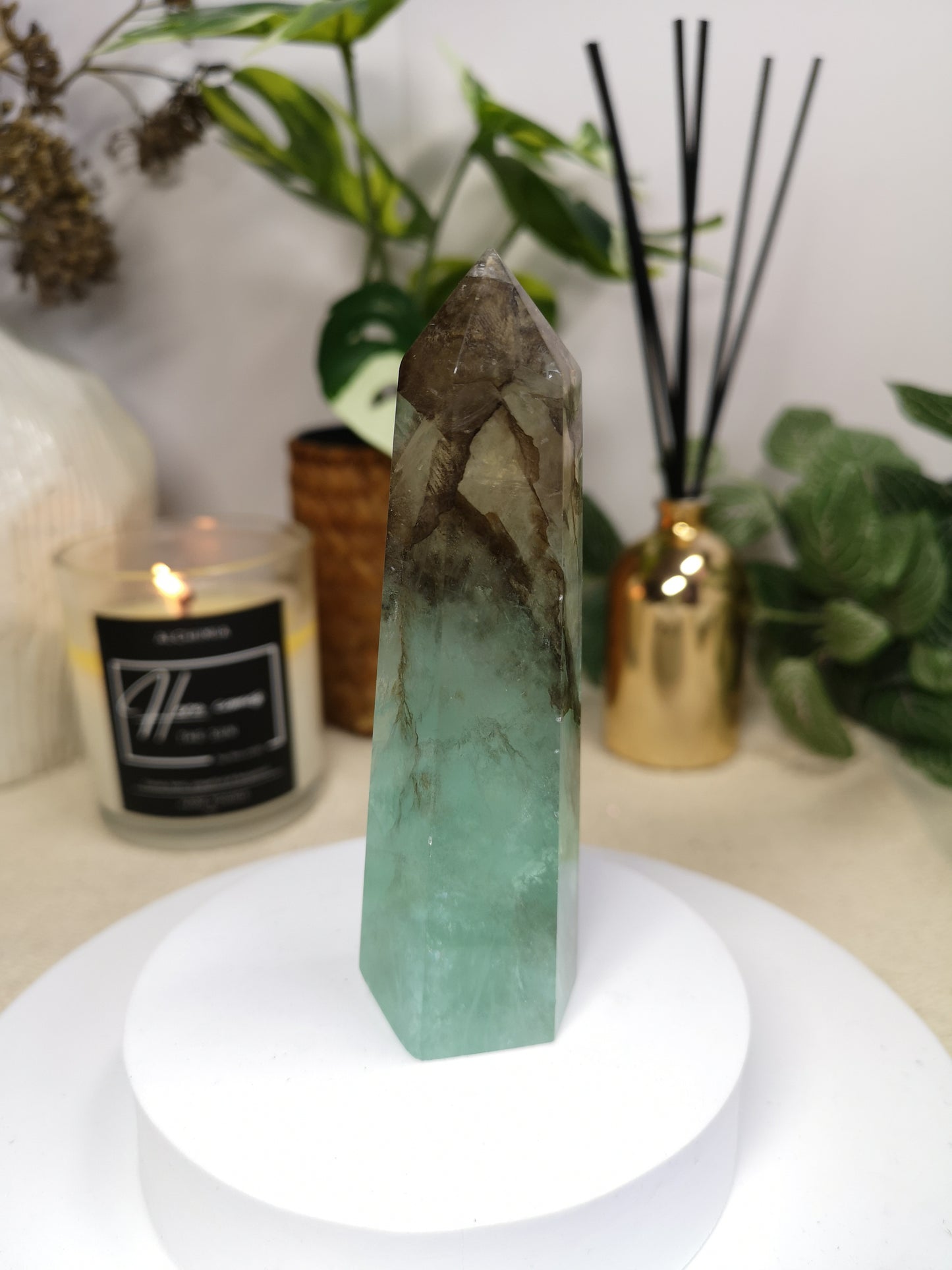 Rare Dendritic Green Fluorite Tower