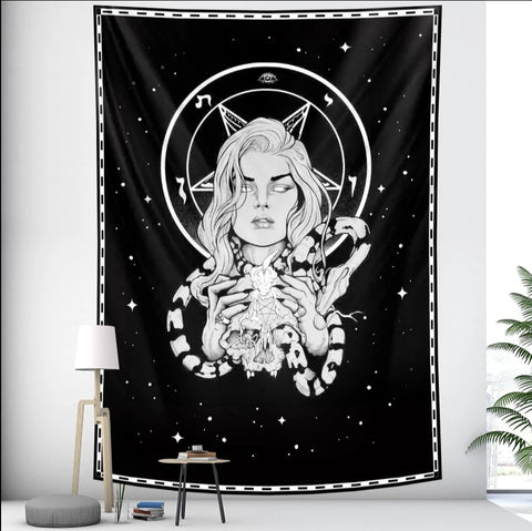 Woman with Skull Tapestry